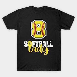 8th Birthday Softball Lady Girl 8 Years Old Softball Lover graphic T-Shirt